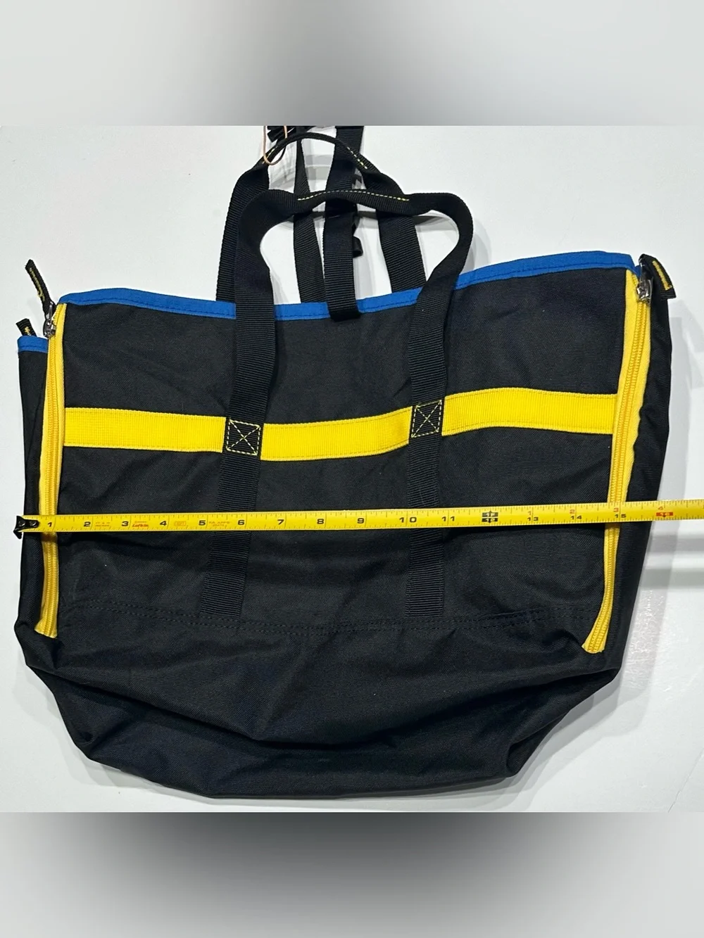NEW, Lego Canvas Tote Bag Expandable Large Black Yellow & Blue Buckle Closure